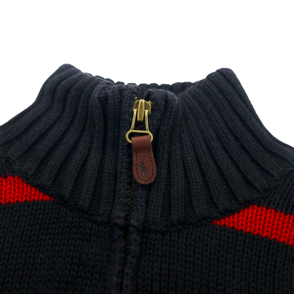 Polo by Ralph Lauren 90年代 ハーフジップ コットンニット セーター M ボーダー ブラック レッド