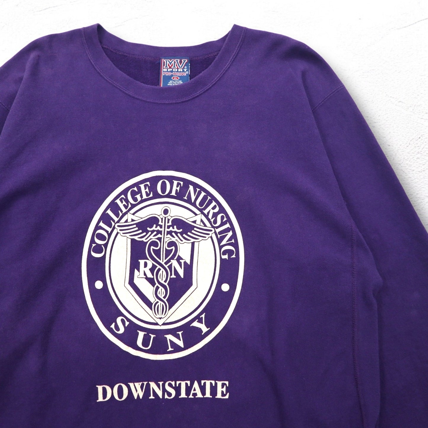 MV SPORT 90年代 リバースウィーブ PRO-WEAVE カレッジプリント スウェット XL パープル 裏起毛 DOWNSTATE