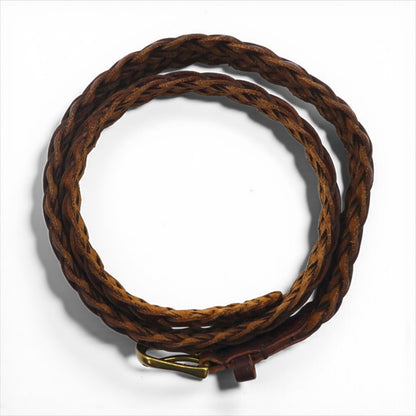 Polo Ralph Lauren 編み込み イントレチャート ベルト ブラウン ゴールド メッシュ レザー 405110774-213