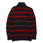 Polo by Ralph Lauren 90年代 ハーフジップ コットンニット セーター M ボーダー ブラック レッド