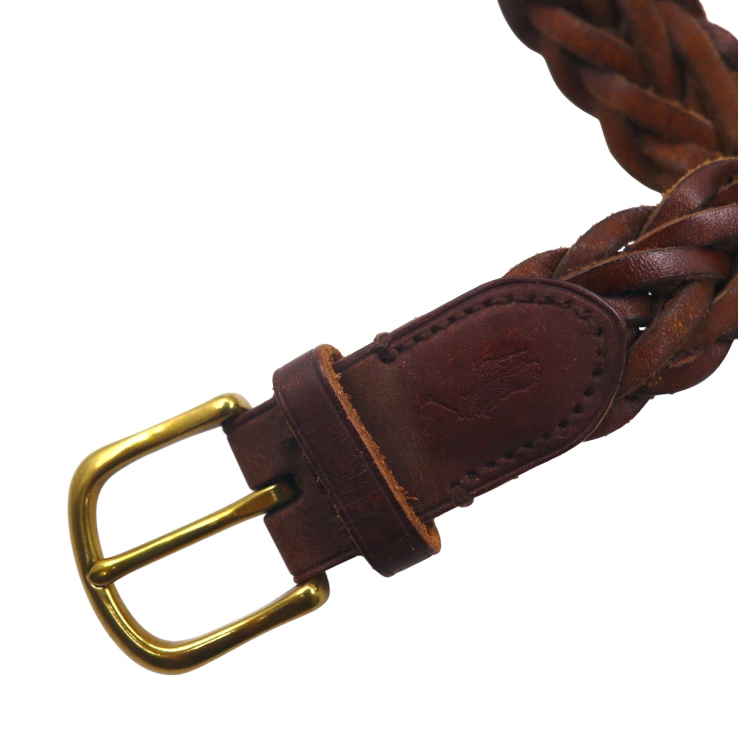 Polo Ralph Lauren 編み込み イントレチャート ベルト ブラウン ゴールド メッシュ レザー 405110774-213