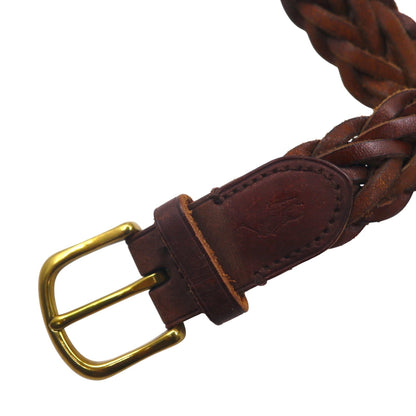 Polo Ralph Lauren 編み込み イントレチャート ベルト ブラウン ゴールド メッシュ レザー 405110774-213