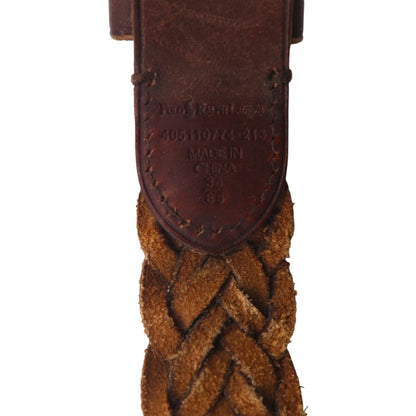 Polo Ralph Lauren 編み込み イントレチャート ベルト ブラウン ゴールド メッシュ レザー 405110774-213