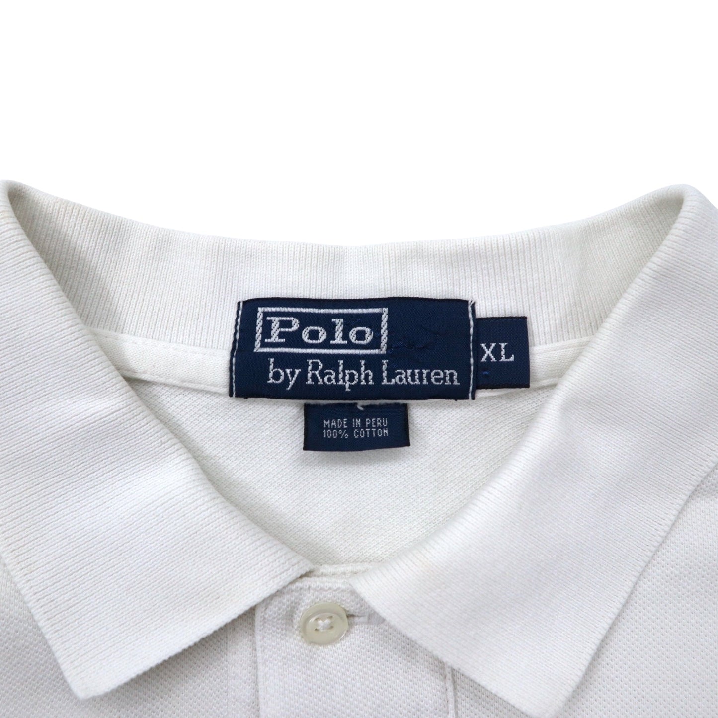 Polo by Ralph Lauren 90年代 ポロシャツ XL ホワイト コットン 鹿の子 ポニー刺繍 ペルー製