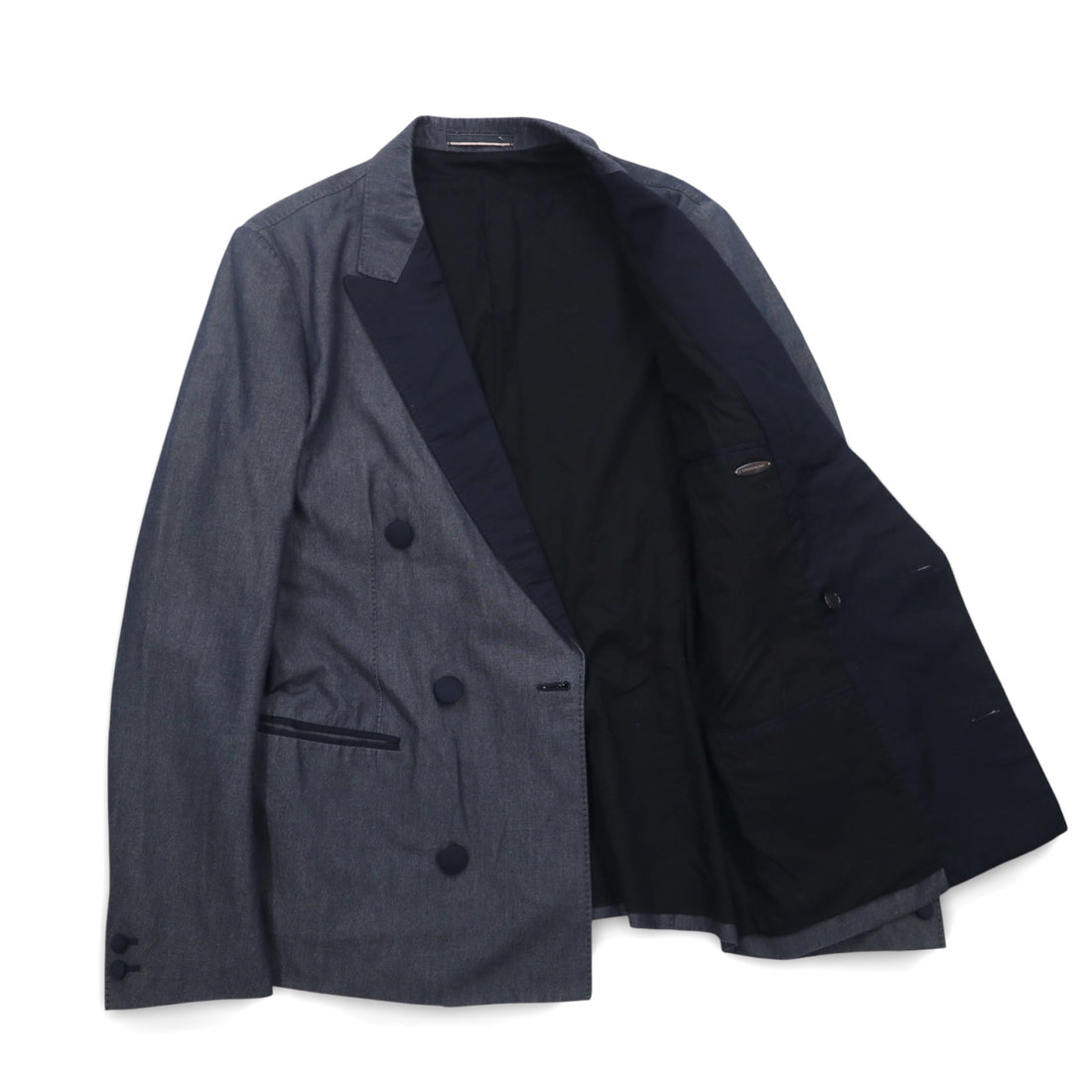 TOMORROWLAND Double Breasted Tailored Jacket Peak Lapel Blazer S Grey EXTRA EGYPTIAN COTTON