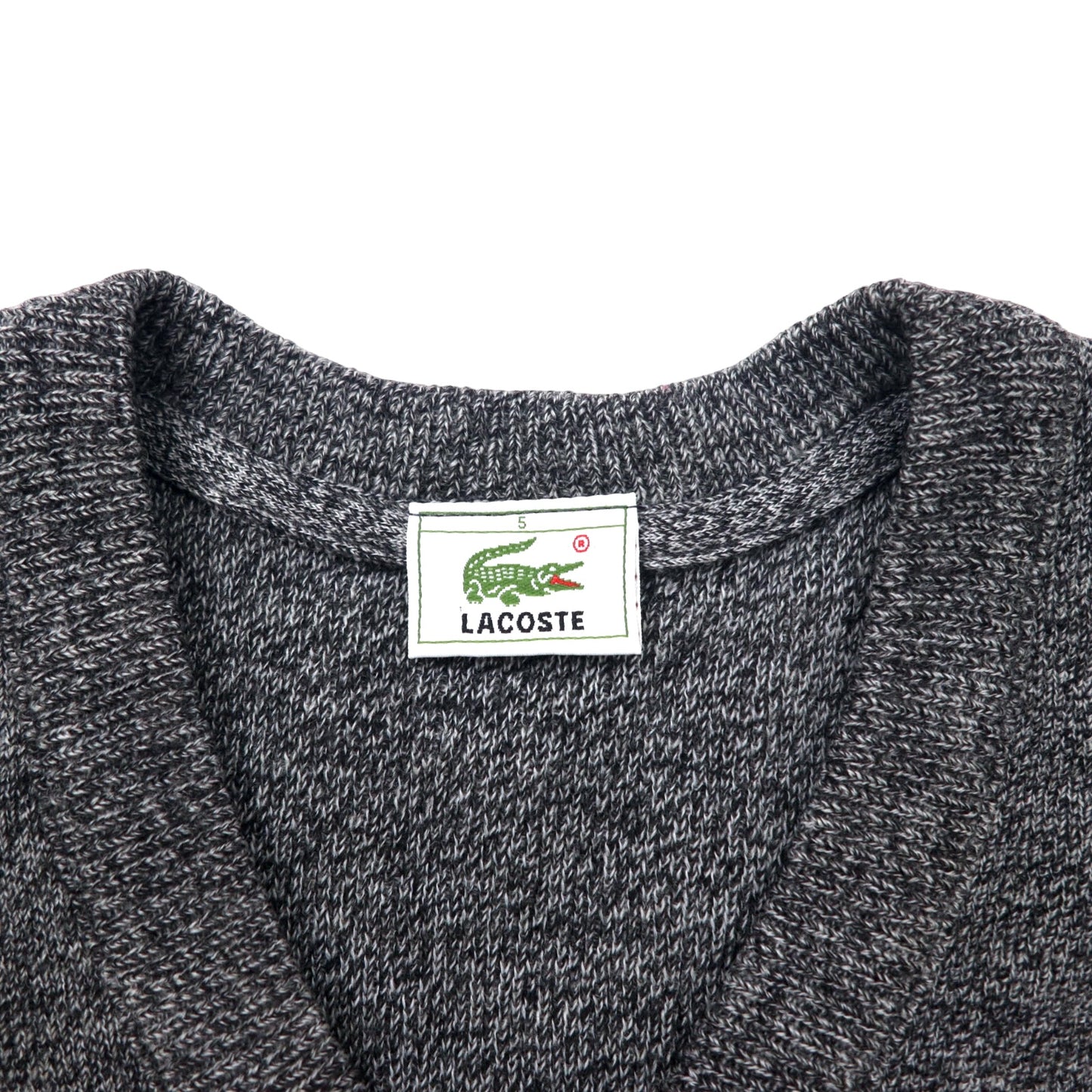 LACOSTE 90年代 Vネック ハイゲージニット セーター 5 グレー ウール アクリル ワンポイントロゴ DEVANLAY社製