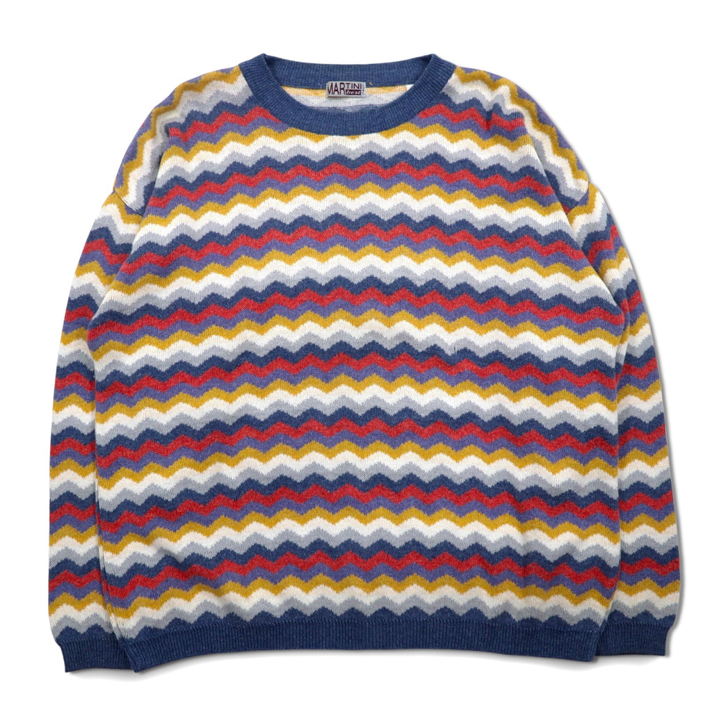 Vintage 90s Italy Made Retro Zigzag Pattern Sweater MARTINI コットン ニット  L マルチカラー ボーダー