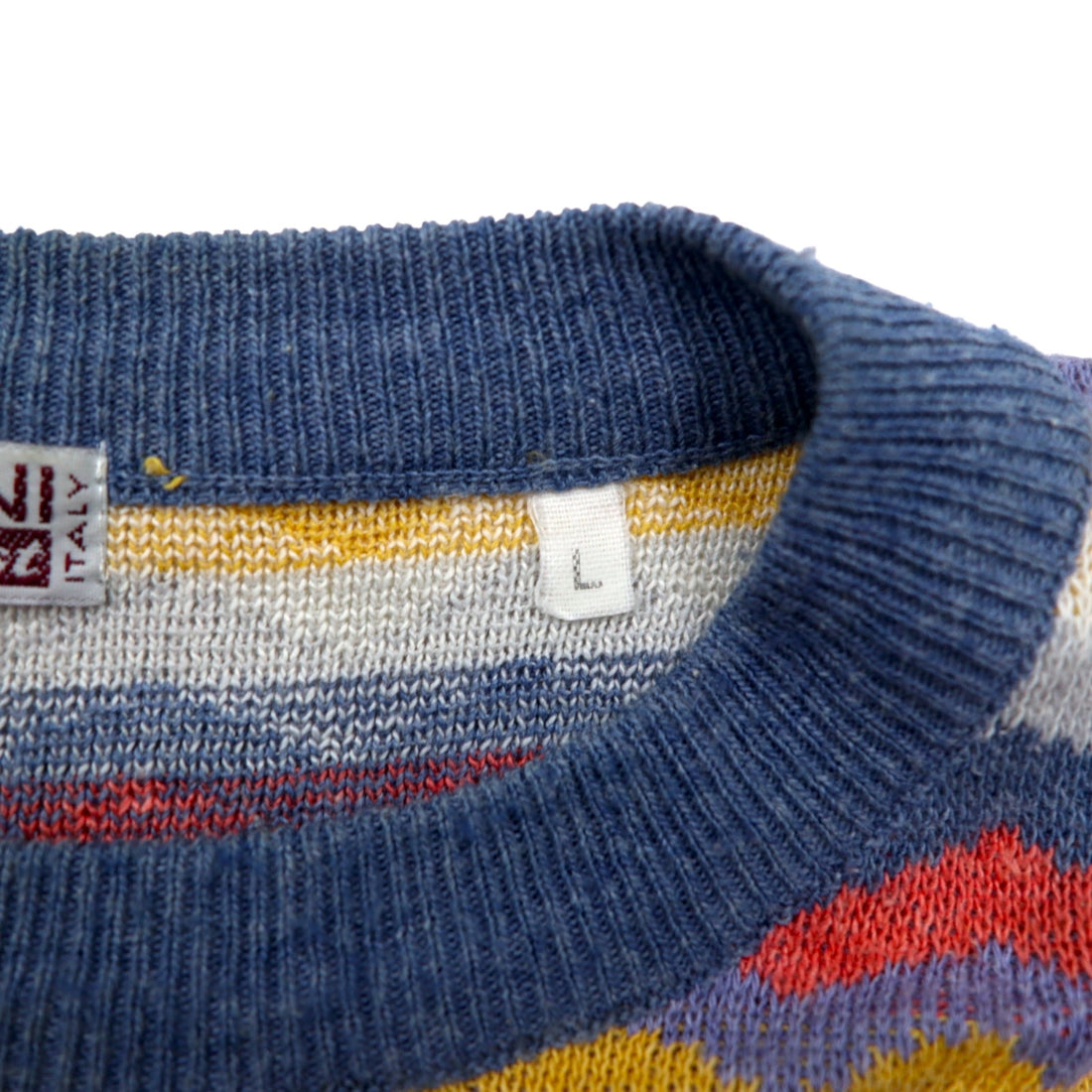 Vintage 90s Italy Made Retro Zigzag Pattern Sweater MARTINI コットン ニット  L マルチカラー ボーダー