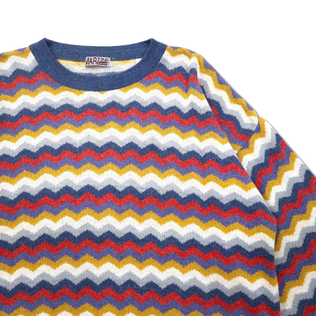 Vintage 90s Italy Made Retro Zigzag Pattern Sweater MARTINI コットン ニット  L マルチカラー ボーダー