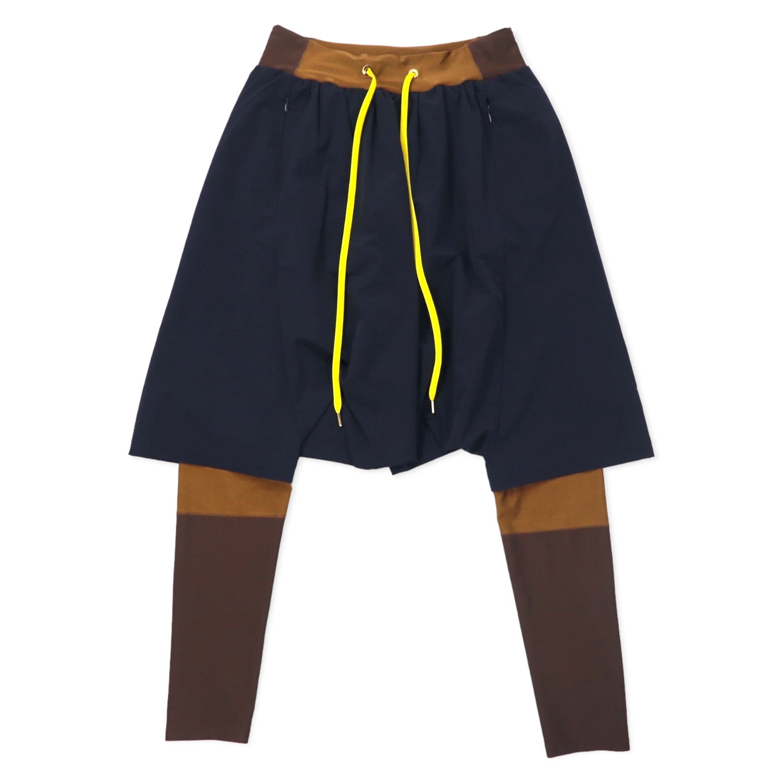 日本然リトテ-古着オンライン-FUMITO GANRYU ドッキング レイヤード サルエルパンツ 2 ネイビー ナイロン FU8-PA-03 日本製-FUMITO GANRYU Docking Layered Sarouel Pants 2 Navy Nylon FU8-PA-03 Japan Made