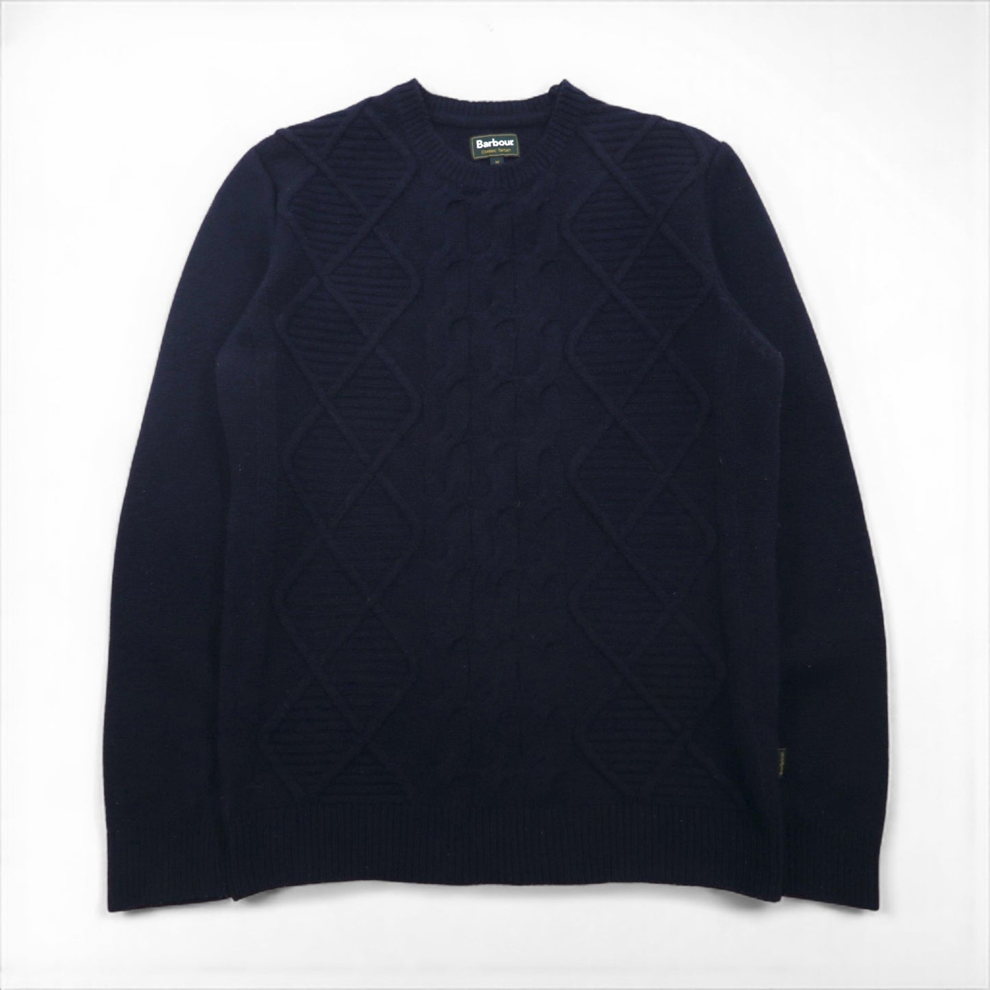 Barbour フィッシャーマン アラン ニット セーター M ネイビー ウール CLASSIC TARTAN MKN1059NY94