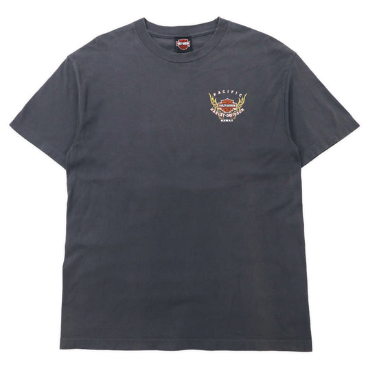 日本然リトテ-古着オンライン-HARLEY DAVIDSON プリントTシャツ L グレー コットン HAWAII メキシコ製-Harley Davidson Print T-Shirt L Gray Cotton Hawaii Mexico Made