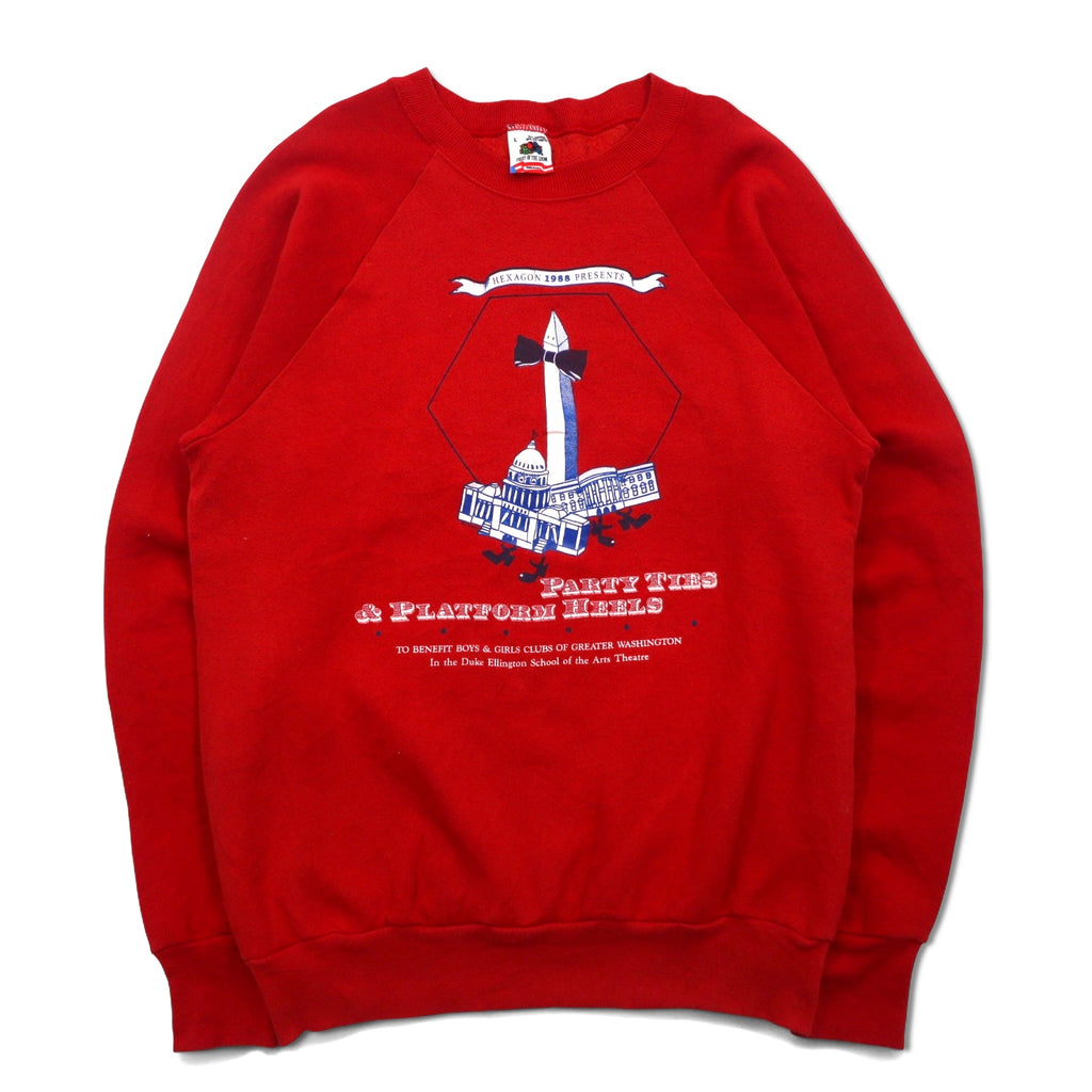 FRUIT OF THE LOOM 80s USA made printed sweatshirt L Red cotton brushed lining