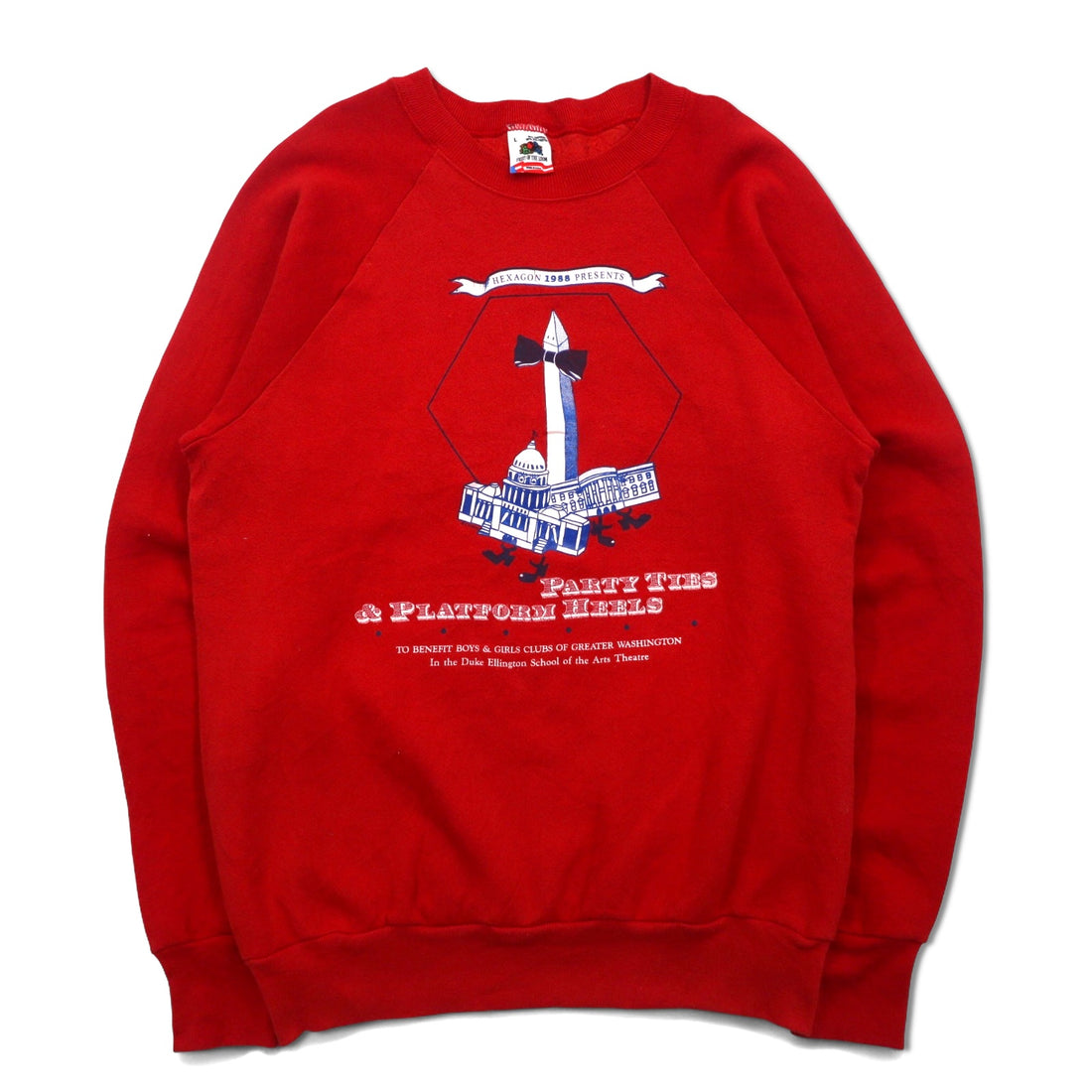 FRUIT OF THE LOOM 80s USA made printed sweatshirt L Red cotton brushed lining
