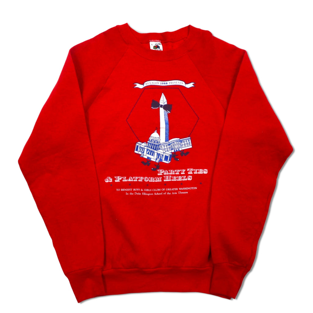 FRUIT OF THE LOOM 80s USA made printed sweatshirt L Red cotton brushed lining
