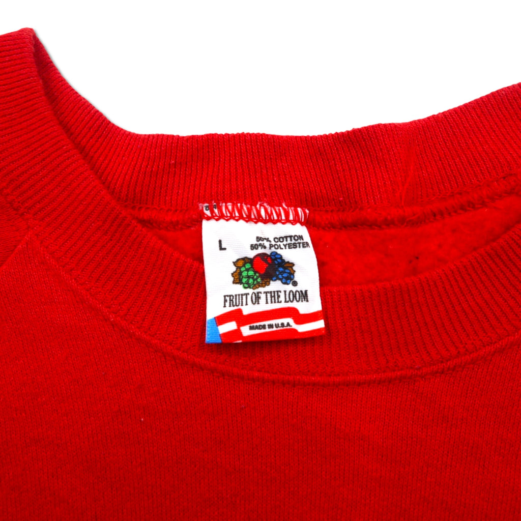 FRUIT OF THE LOOM 80s USA made printed sweatshirt L Red cotton brushed lining