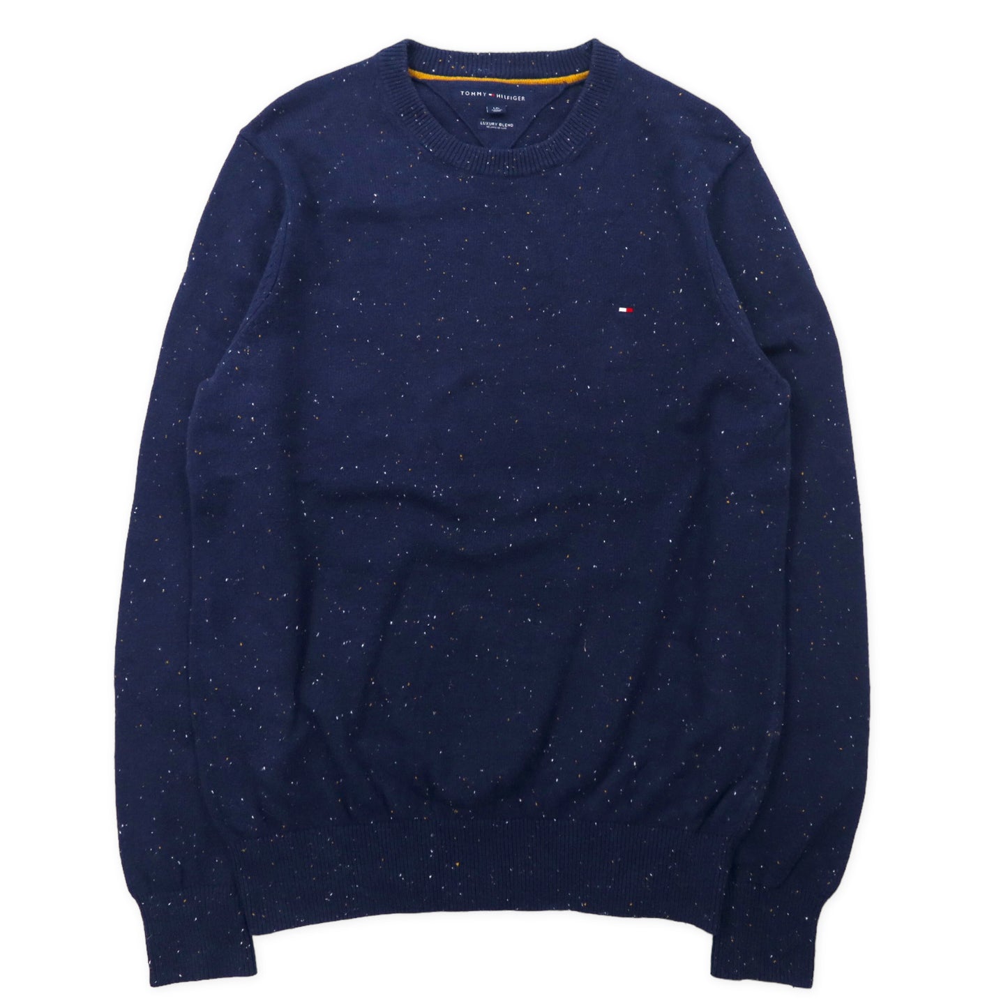 TOMMY HILFIGER カラーネップ ニット セーター L ネイビー コットン LUXURY BLEND