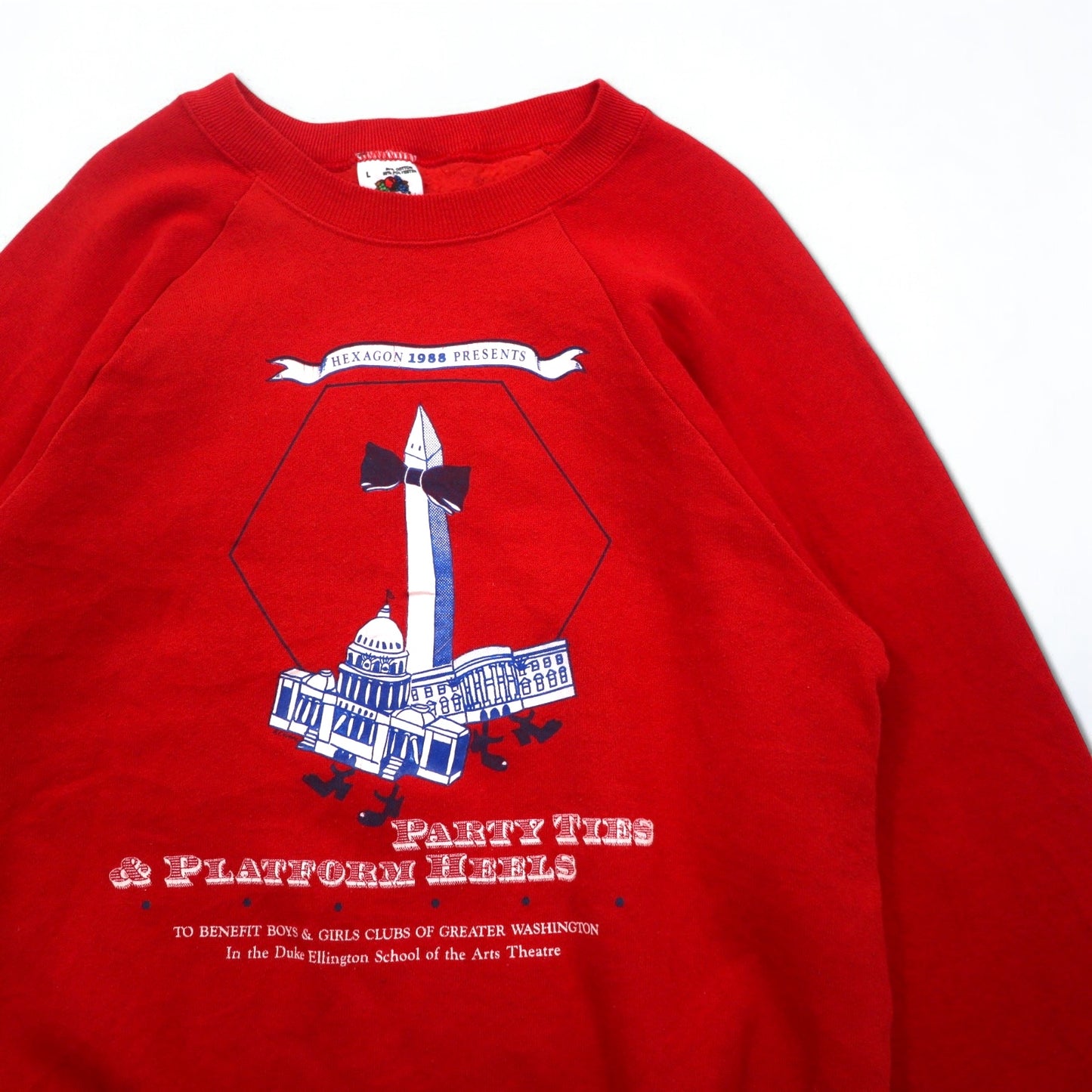 FRUIT OF THE LOOM 80年代 USA製 プリント スウェット L レッド コットン 裏起毛