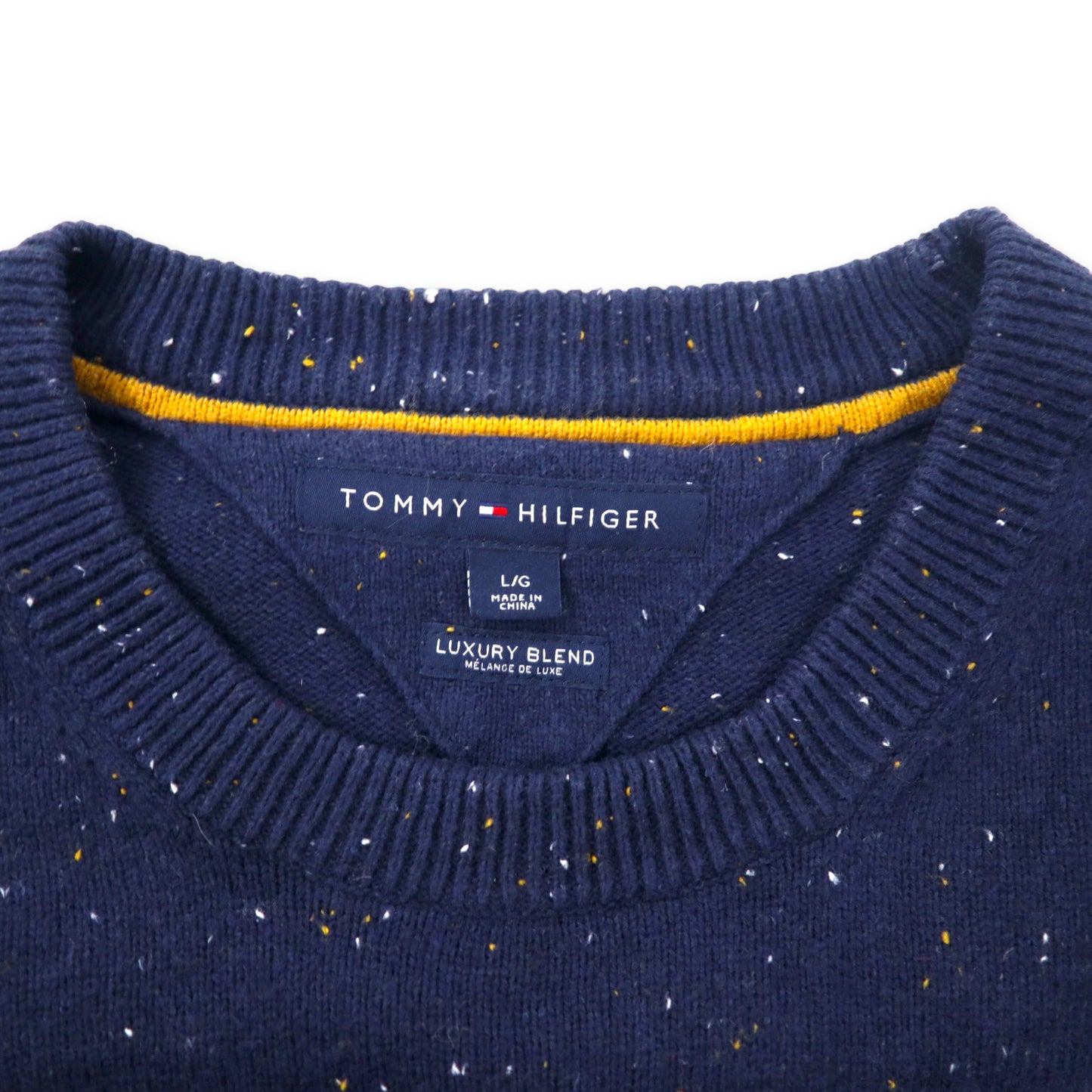 TOMMY HILFIGER カラーネップ ニット セーター L ネイビー コットン LUXURY BLEND