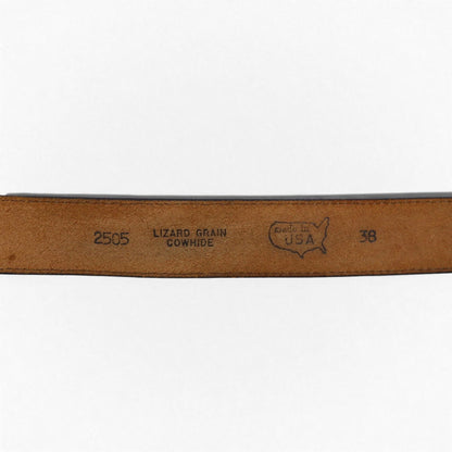 Lyntone USA製 リザード型押し レザー ウエスタンベルト 38 ブラック 牛革 シルバー ゴールド バックル