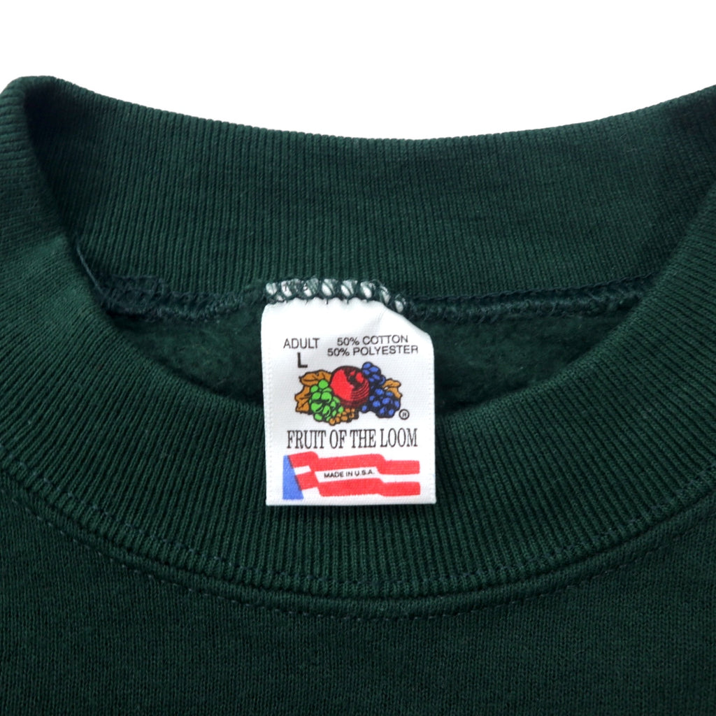 FRUIT OF THE LOOM USA made 90s embroidered sweatshirt L green cotton fleece lining LAS VEGAS