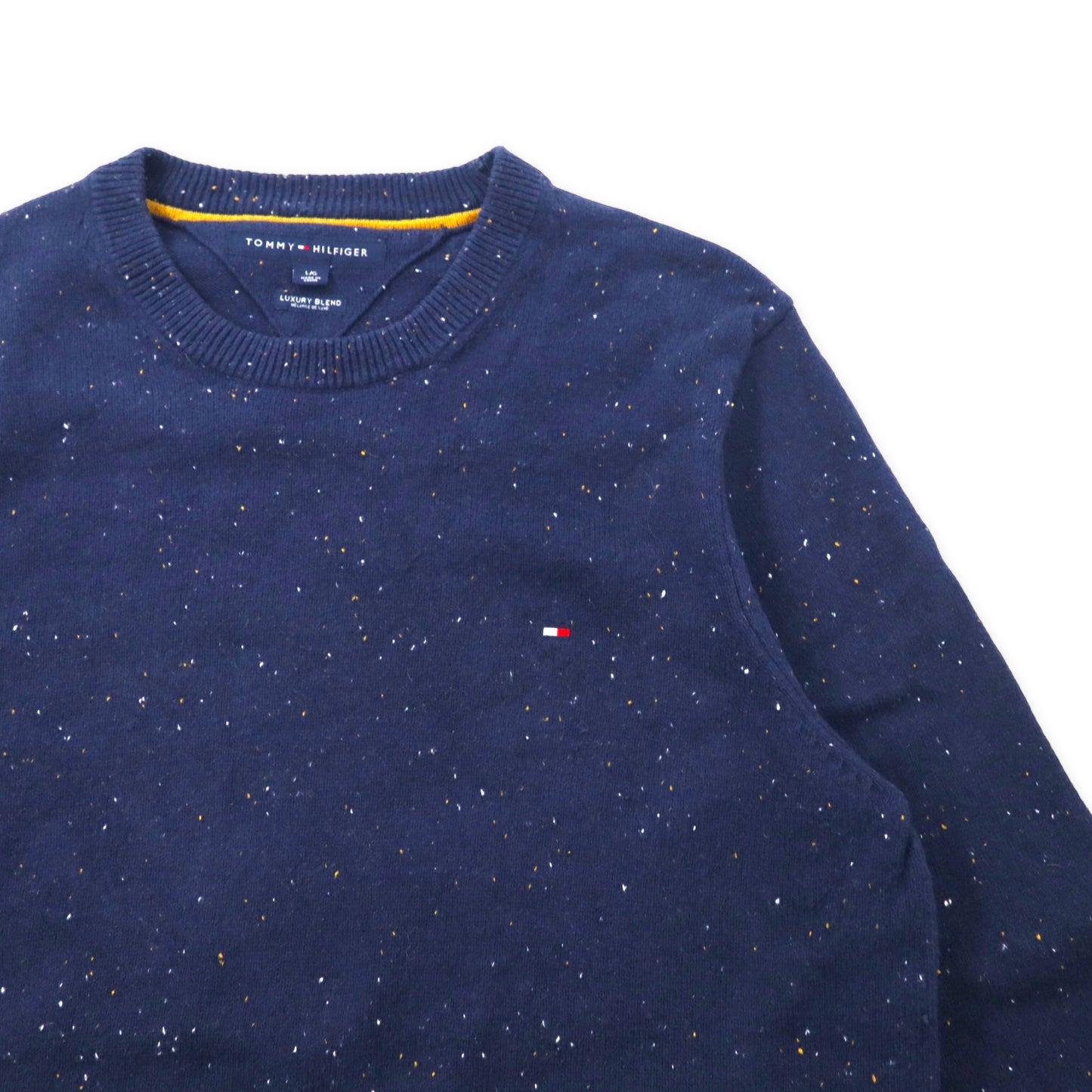 TOMMY HILFIGER カラーネップ ニット セーター L ネイビー コットン LUXURY BLEND