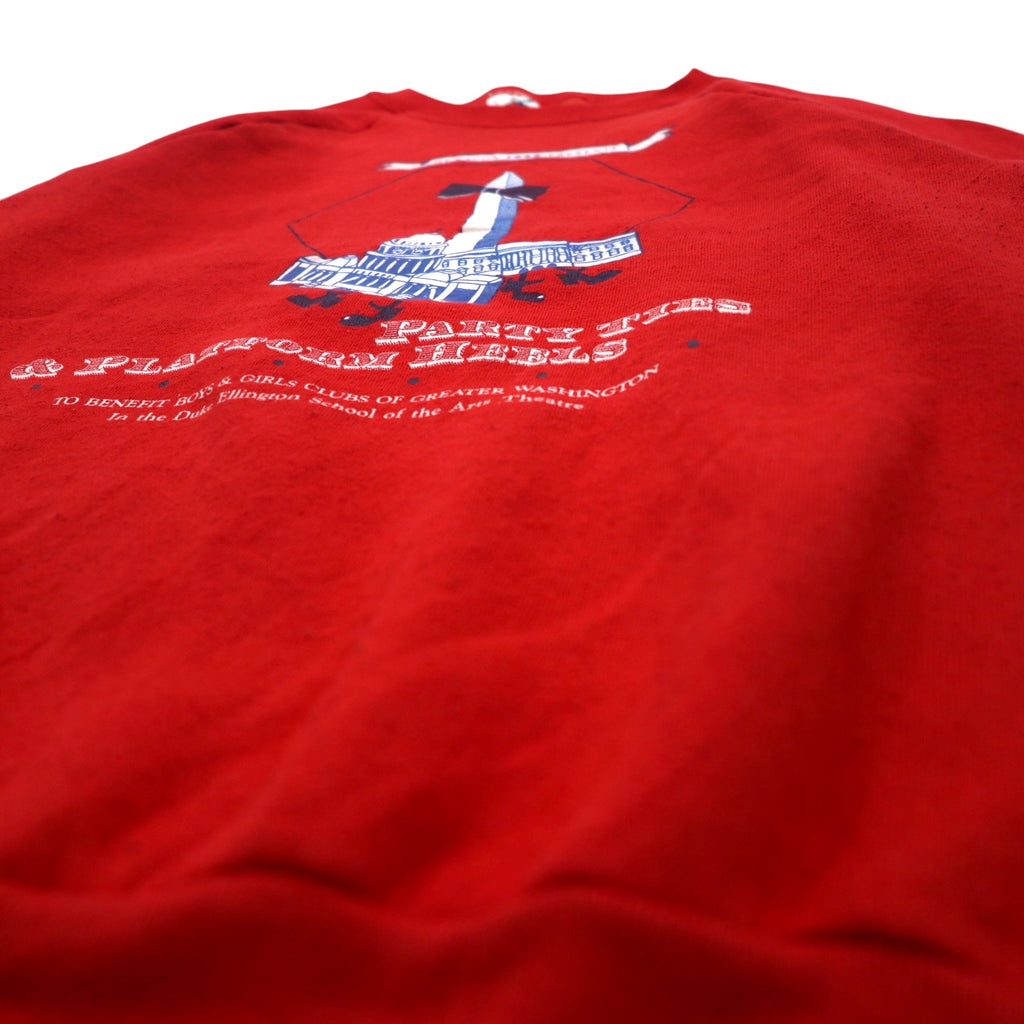 FRUIT OF THE LOOM 80s USA made printed sweatshirt L Red cotton brushed lining