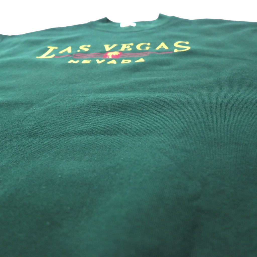 FRUIT OF THE LOOM USA made 90s embroidered sweatshirt L green cotton fleece lining LAS VEGAS