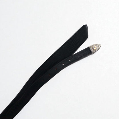 Lyntone USA製 リザード型押し レザー ウエスタンベルト 38 ブラック 牛革 シルバー ゴールド バックル