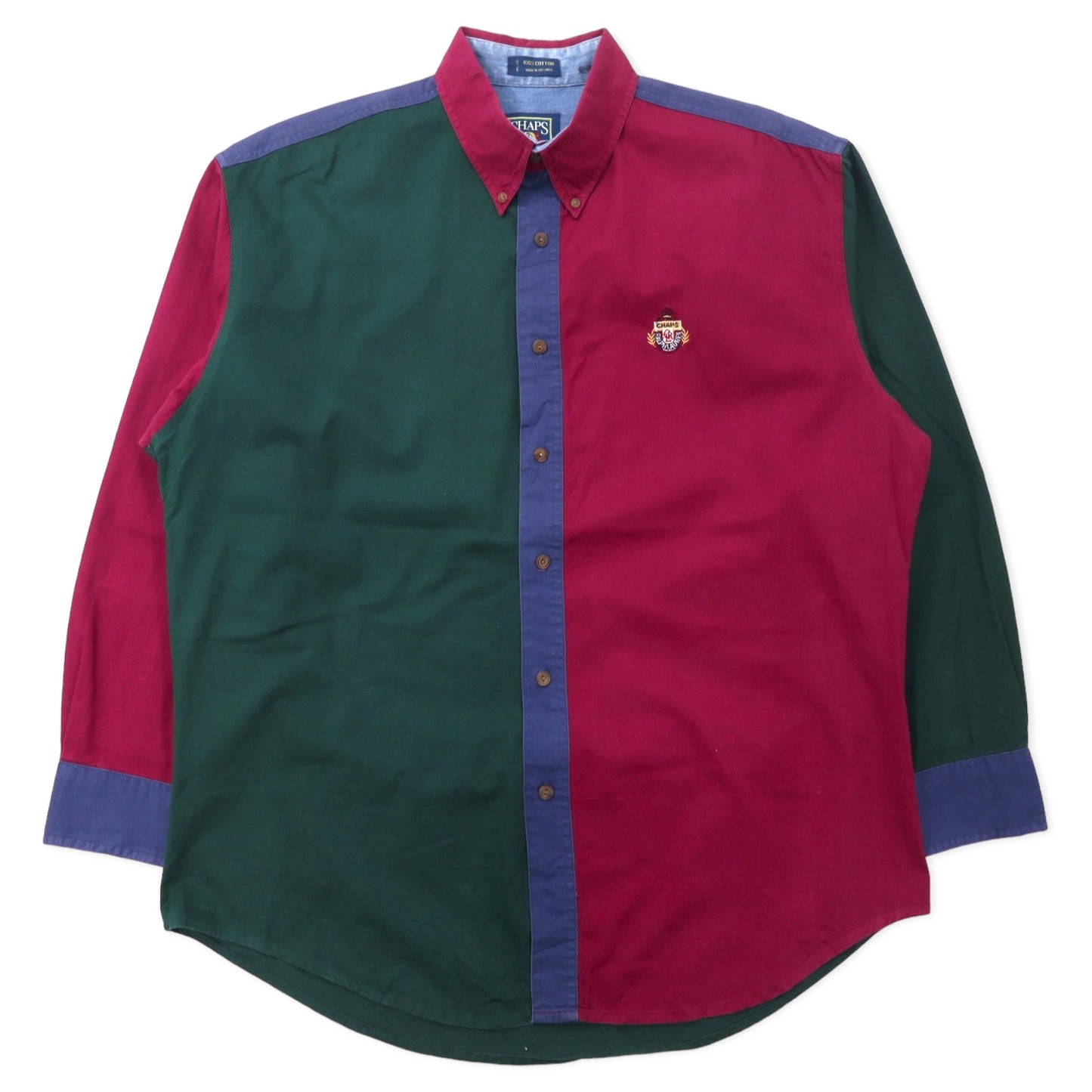 CHAPS RALPH LAUREN 90年代 クレイジーパターン ボタンダウンシャツ L マルチカラー コットン ワンポイントロゴ刺繍