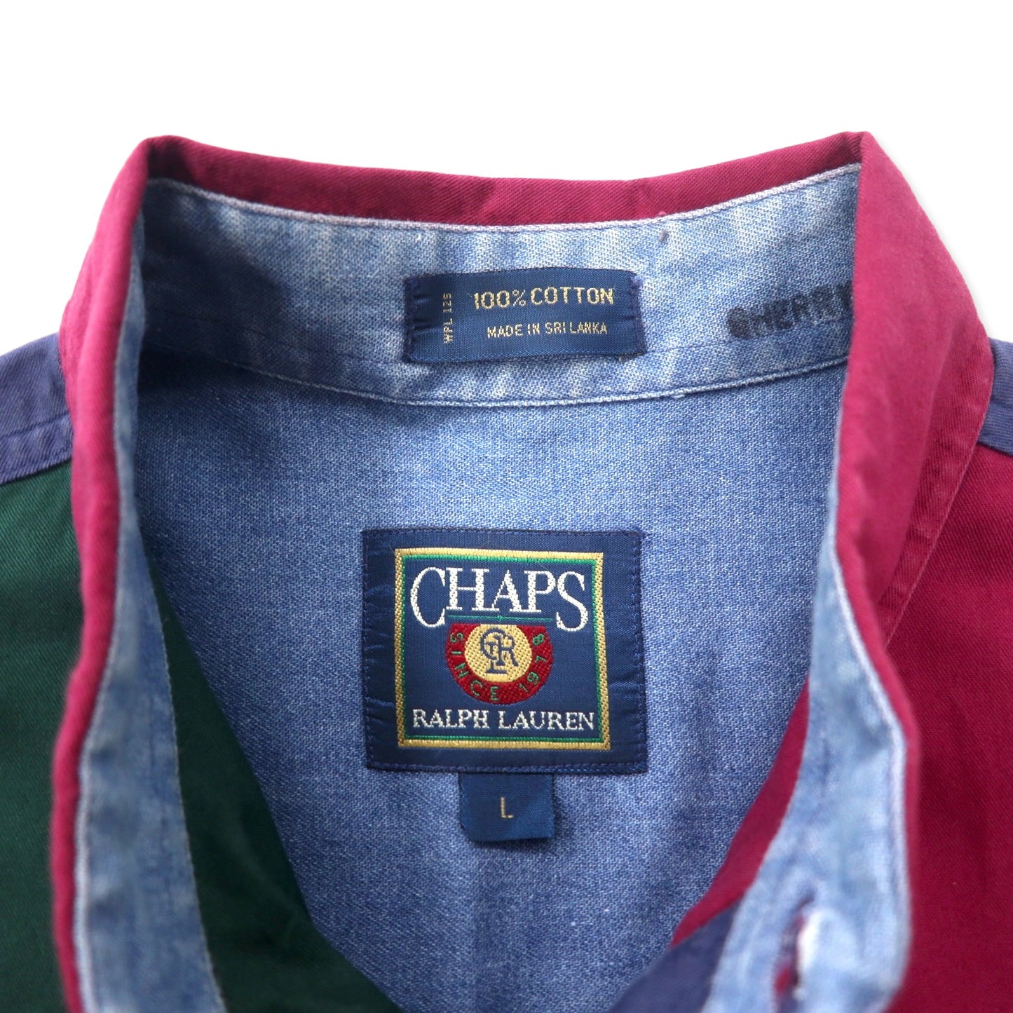 CHAPS RALPH LAUREN 90年代 クレイジーパターン ボタンダウンシャツ L マルチカラー コットン ワンポイントロゴ刺繍