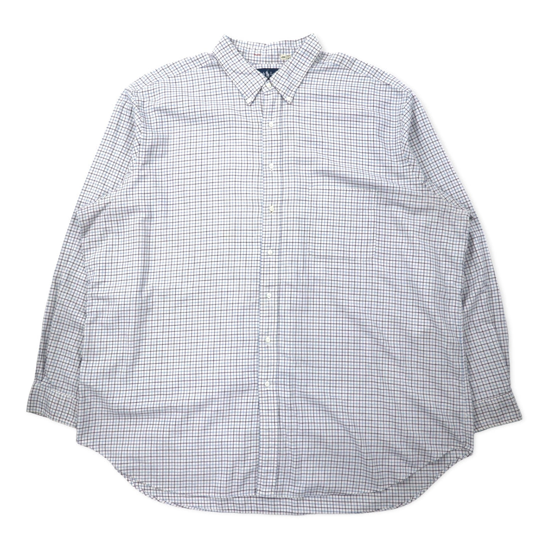 日本然リトテ-古着オンライン-Ralph Lauren ウィンドペンチェック ボタンダウンシャツ 3XLT TALL ホワイト コットン スモールポニー刺繍 ビッグサイズ-Ralph Lauren Wind Pen Checked button-down Shirts 3XLT TALL White Cotton Small Pony Embroidery Big Size
