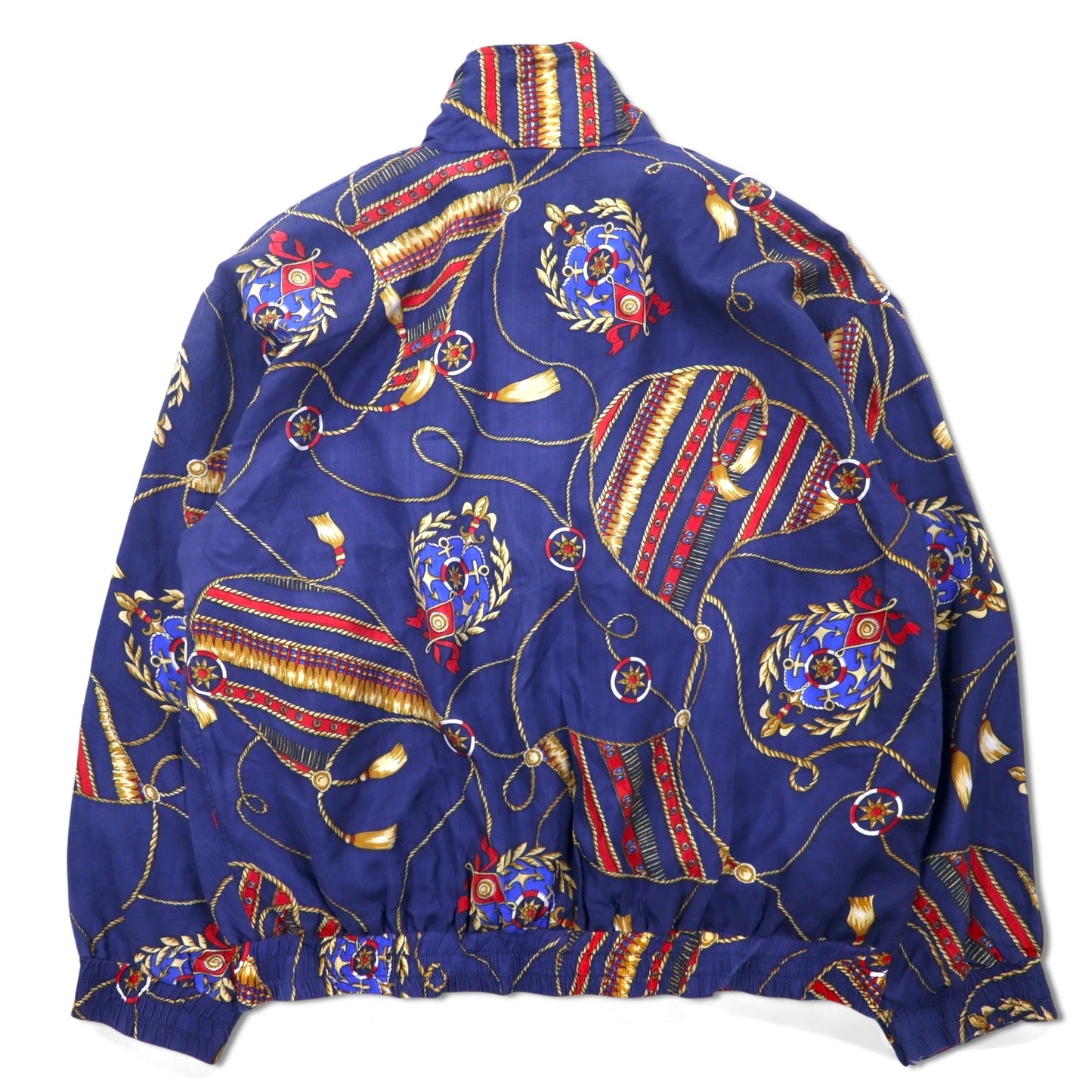 90年代 BOGARI STUDIO 総柄 シルク ジップアップ ブルゾン M ネイビー