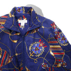 90s BOGARI STUDIO All-over Print Silk Zip-up Blouson, M, Navy