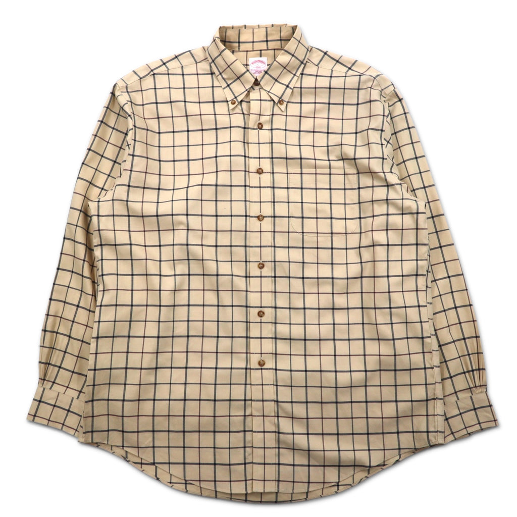 日本然リトテ-古着オンライン-Brooks Brothers ウィンドペンチェック ボタンダウンシャツ L ベージュ コットン ノンアイロン-
