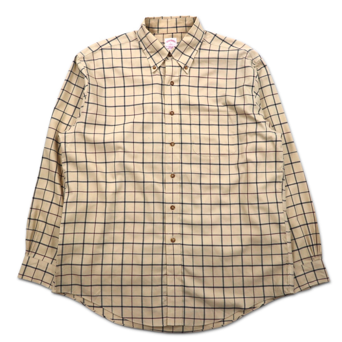 日本然リトテ-古着オンライン-Brooks Brothers ウィンドペンチェック ボタンダウンシャツ L ベージュ コットン ノンアイロン-