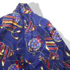 90s BOGARI STUDIO All-over Print Silk Zip-up Blouson, M, Navy
