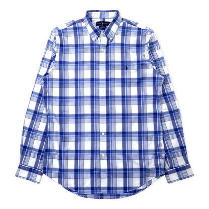 日本然リトテ-古着オンライン-RALPH LAUREN スリムフィット パフォーマンス ボタンダウンシャツ L ブルー チェック ナイロン ストレッチ スモールポニー刺繍-RALPH LAUREN Slim Fit Performance Button-down Shirts L Blue Checked Nylon Stretch Small Pony Embroidery