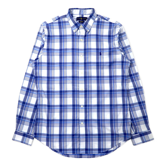 日本然リトテ-古着オンライン-RALPH LAUREN スリムフィット パフォーマンス ボタンダウンシャツ L ブルー チェック ナイロン ストレッチ スモールポニー刺繍-RALPH LAUREN Slim Fit Performance Button-down Shirts L Blue Checked Nylon Stretch Small Pony Embroidery