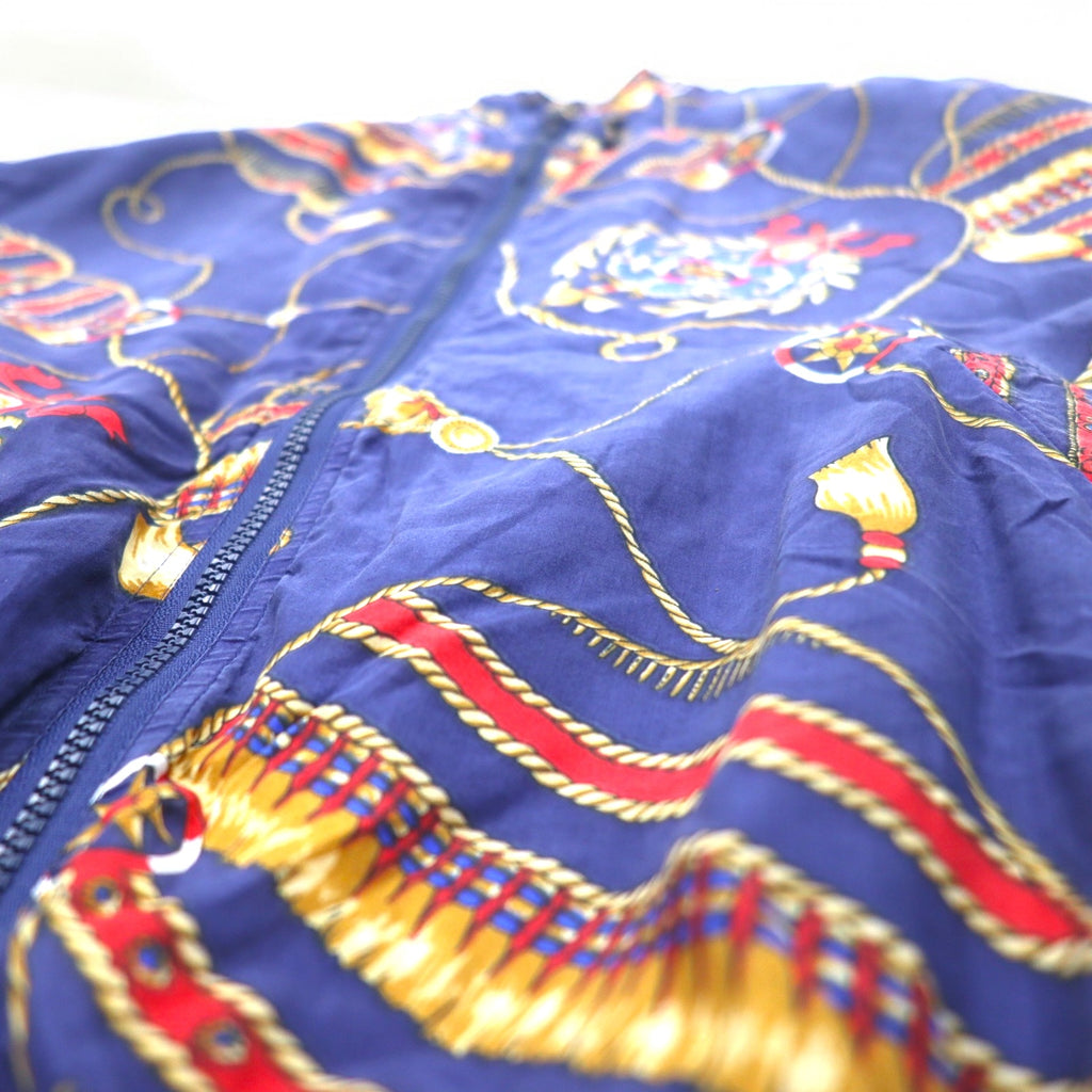 90s BOGARI STUDIO All-over Print Silk Zip-up Blouson, M, Navy