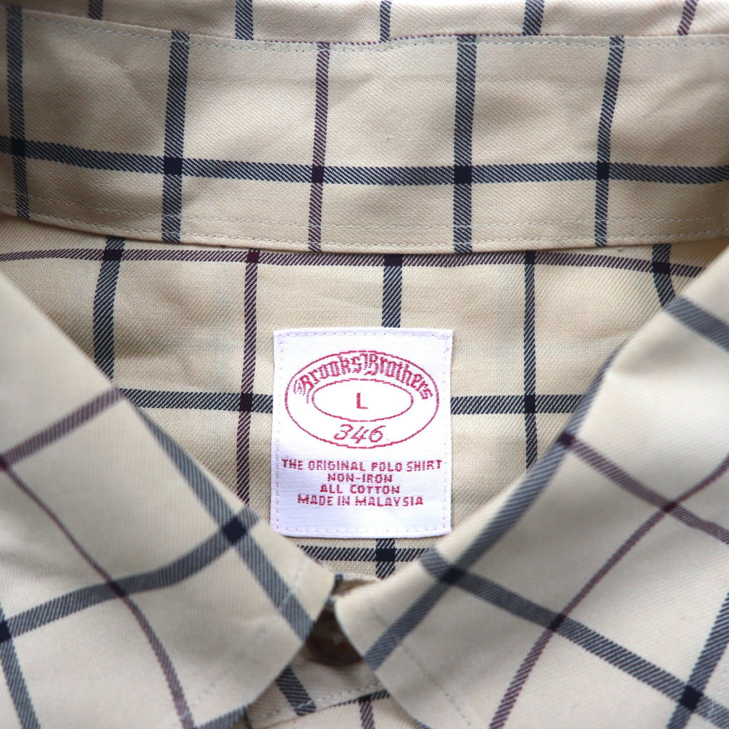 Brooks Brothers Windowpane Check Button-Down Shirt, L, Beige, Cotton, Non-Iron
