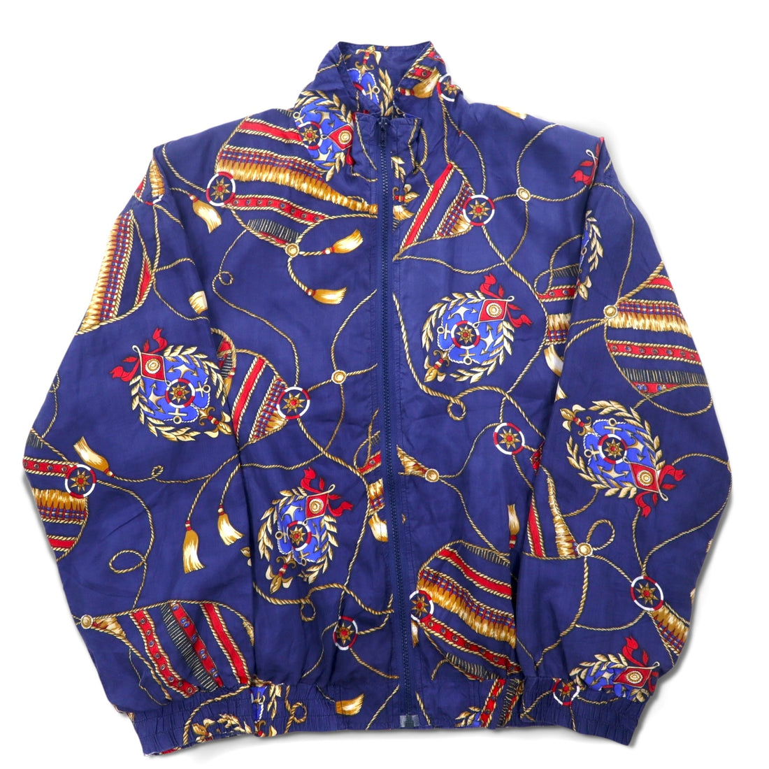 90s BOGARI STUDIO All-over Print Silk Zip-up Blouson, M, Navy