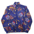 90s BOGARI STUDIO All-over Print Silk Zip-up Blouson, M, Navy