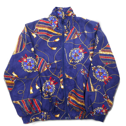 90年代 BOGARI STUDIO 総柄 シルク ジップアップ ブルゾン M ネイビー