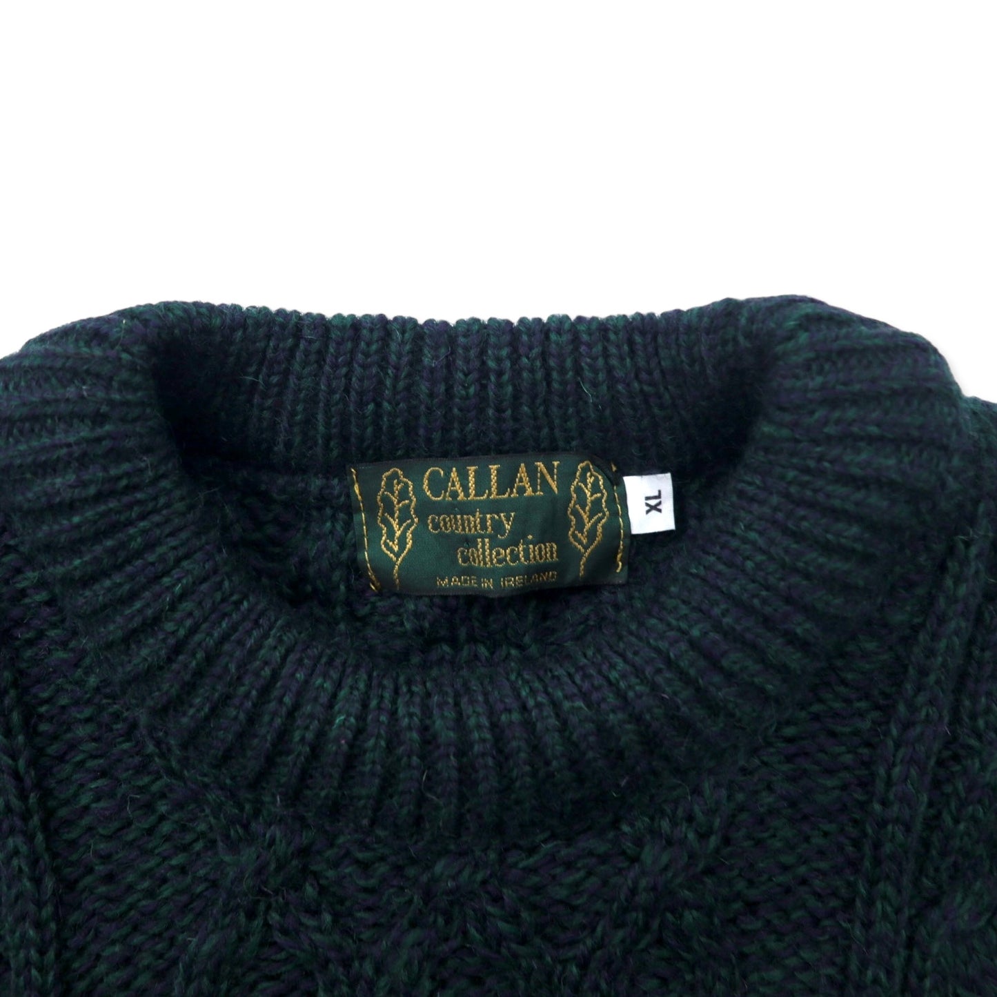 CALLAN COUNTRY COLLECTION アイルランド製 80年代 フィッシャーマン アランニット セーター XL グリーン ウール ビッグサイズ