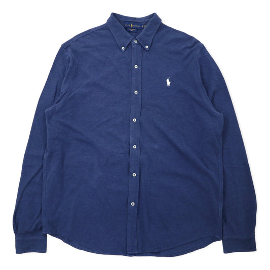 日本然リトテ-古着オンライン-RALPH LAUREN フェザーウェイト メッシュ ボタンダウンシャツ XL ネイビー コットン 鹿の子 スモールポニー刺繍 FEATHERWEIGHT MESH-RALPH LAUREN Featherweight Mesh button-down Shirts XL Navy Cotton Pique Small Pony Embroidery FEATHERWEIGHT MESH