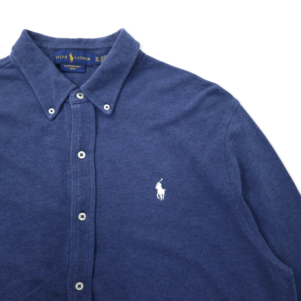 RALPH LAUREN Featherweight Mesh Button-Down Shirt, XL, Navy, Cotton, Pique, Small Pony Embroidery, FEATHERWEIGHT MESH