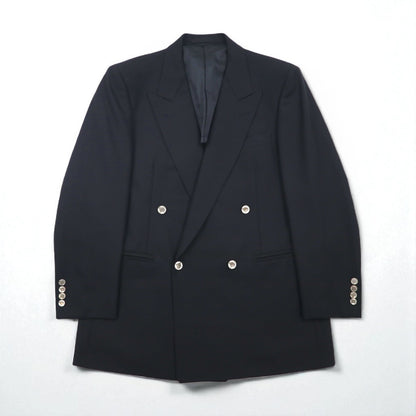 BURBERRY Made in Japan Peak Lapel Double-Breasted Blazer Suit, Size M, Metal Buttons, Wool Gabardine