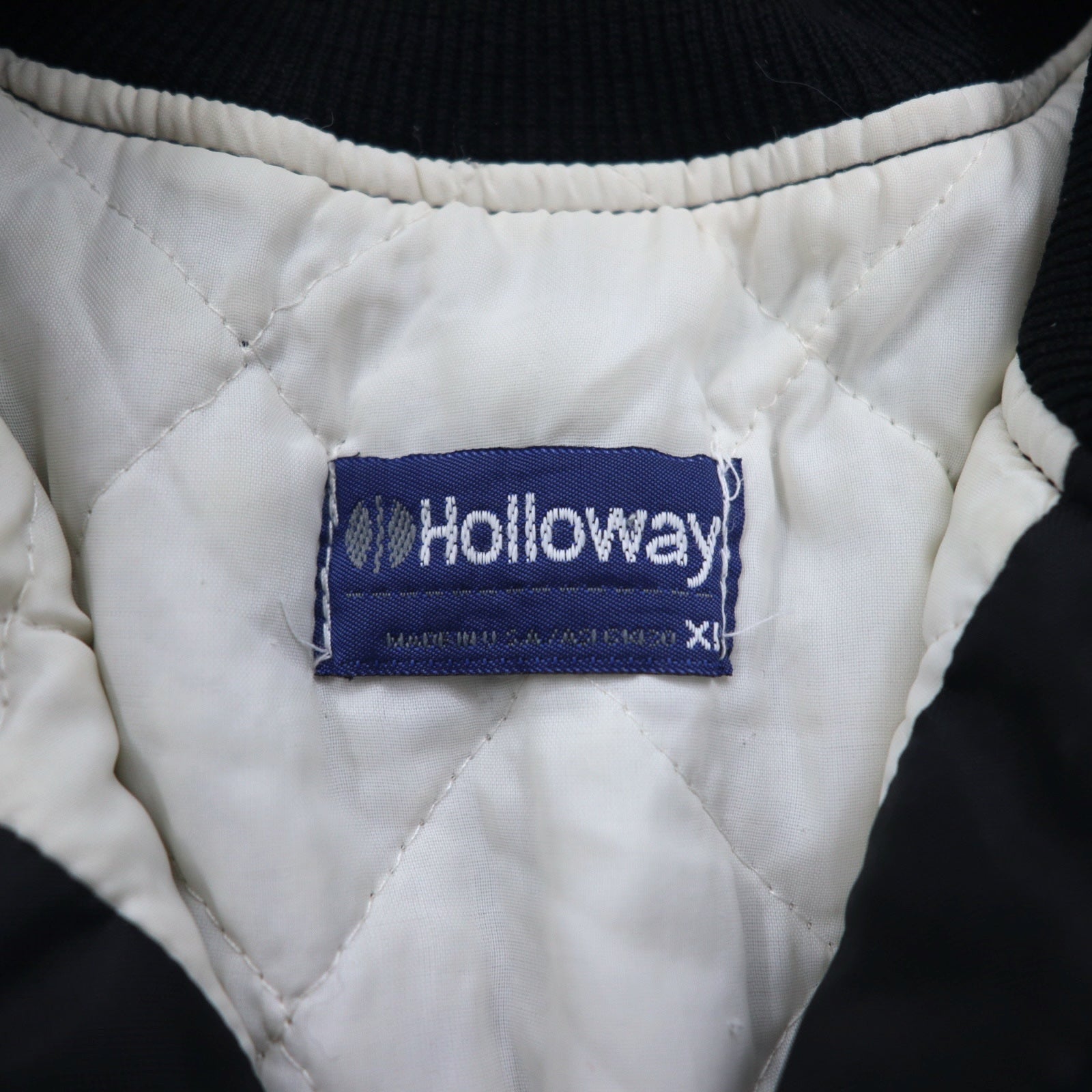 Made in USA 90s Holloway varsity jacket XL black nylon snap button US company embroidery Great Western Malting Co.