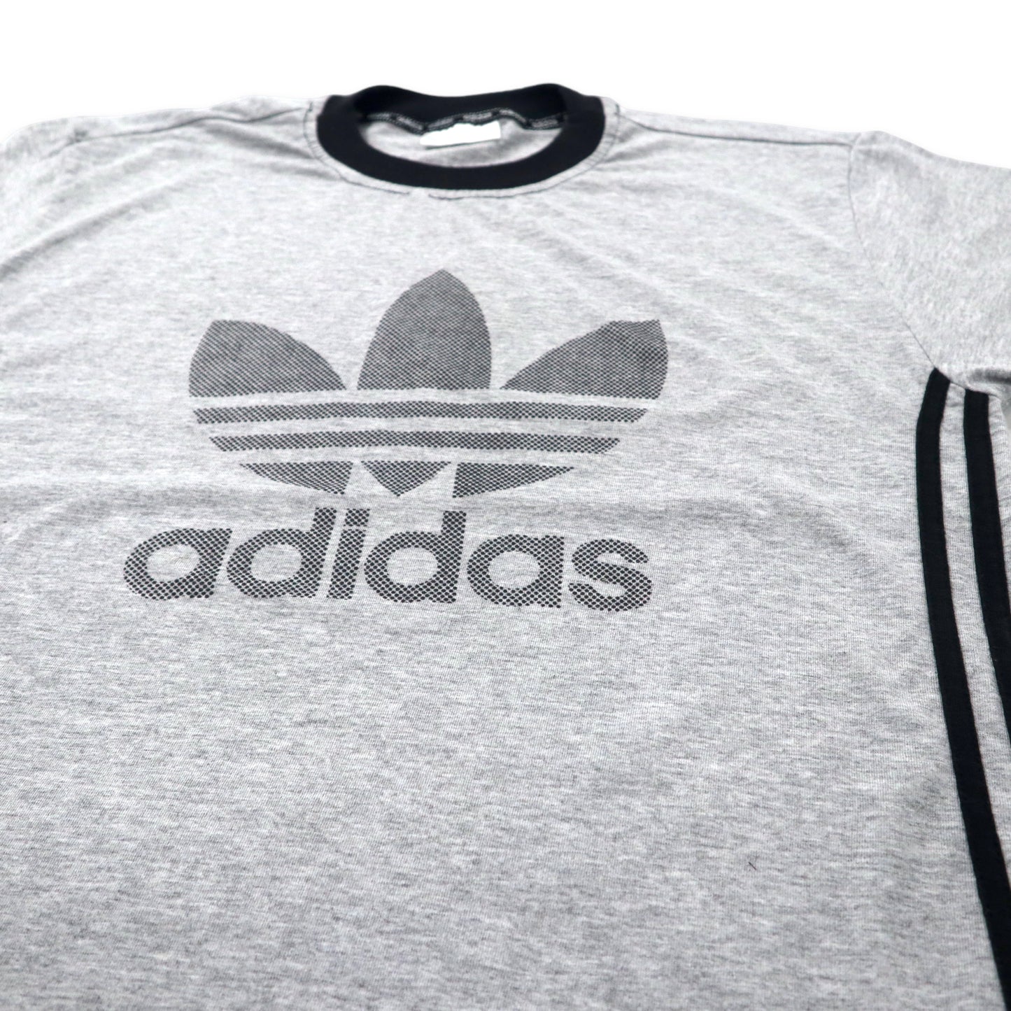 adidas 90年代 ビッグトレフォイルロゴ リンガーTシャツ L グレー コットン 3ストライプ